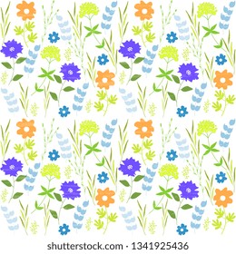 Summer vector design with colorful bright flowers, leaves, natural elements on a white background. Beautiful painting illustration, artistic, textured.