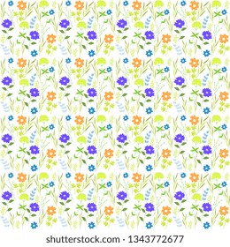 Summer vector design with colorful bright flowers, leaves, natural elements on a white background. Beautiful painting illustration, artistic.