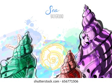 Summer vector design. Hand drawn sea background.