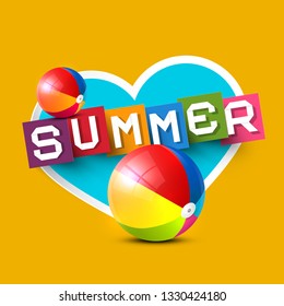 Summer Vector Design with Hert and Beach Balls