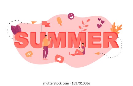 Summer vector design pink lettering illustration with icon