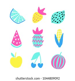 Summer vector elements collection. Colorful isolated hand drawn different items. Design for T-shirt, textile and prints.