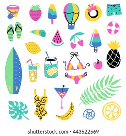 Summer vector elements collection. Colorful  hand drawn different items.