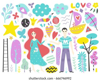 Summer vector elements collection. Colorful isolated different items. Design for T-shirt, textile and prints.