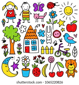 Hand Drawn Children Drawings Color Seamless Stock Vector (Royalty Free ...