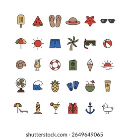 Summer vector flat icon set