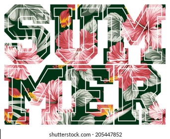 Summer, vector floral artwork for girls sportswear