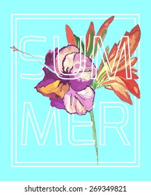 Summer, vector floral artwork for girls t-shirt