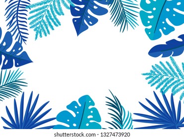 Summer Vector floral frame tropical leaves palm with place for text. color design elements for print, greeting card. isolated illustration on pink background