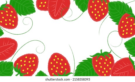 Marco vectorial de verano con fresas y hojas brillantes