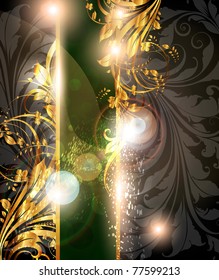 Summer vector golden floral banner for vintage design.