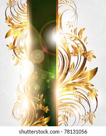 Summer vector golden floral banner for vintage design.