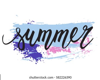 Summer vector hand lettering with dry brush and palette knife spot