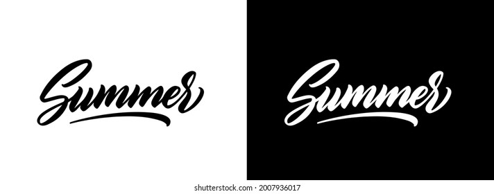 Summer vector hand lettering isolated on white and black background. Modern calligraphic handwritten text.