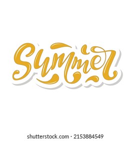 Verano. Grabado de la mano del vector. Letras de volumen de color de Daffodil sobre el fondo blanco. Caligrafía de moda. Diseño elegante para el calendario de folletos de banners decorativos de verano. Ilustración digital.