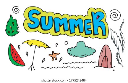 Summer vector icon in cute cartoon doodle style.