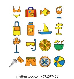 Summer vector icon in cute cartoon doodle style