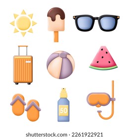 Summer vector icon, holiday item isolated set