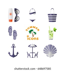 Summer. Vector icon set.