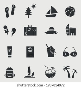 summer vector icon set beach vacation and travel