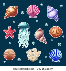 Summer vector icon set for sticker. A collection of seashell stickers