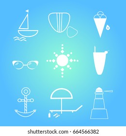Summer vector icons on blue background
