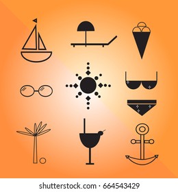 Summer vector icons on orange background