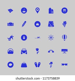 summer vector icons set. with black currant berry, thermometer, car wash and shop in set