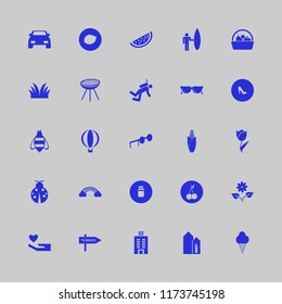 summer vector icons set. with grass, heart hand, car and grill in set