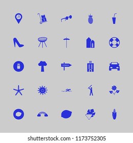 summer vector icons set. with solar power, grill, tree and flower in set