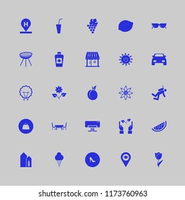 summer vector icons set. with solar power, air conditioner, lemon and wheat harvest growth in set
