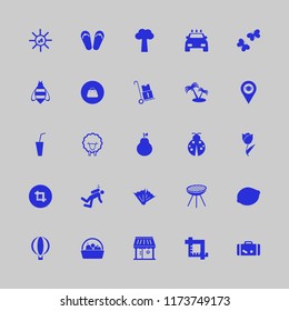 summer vector icons set. with suitcase, sun leaves, soda and location restaurant in set