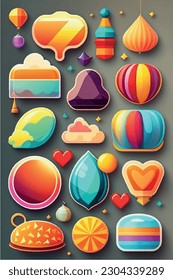 Summer  vector icons trendy  set. . Icons, signs and banners. Bright summertime poster. Collection elements for summer holiday and party. Vector illustration