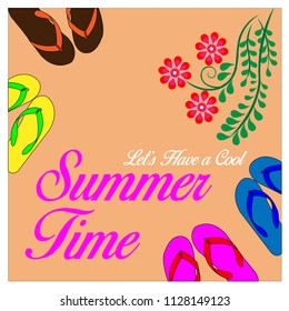 Summer Vector Illustration with a background of sandals and flowers
