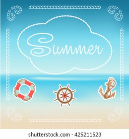 Summer vector illustration with background of the sea and ropes.