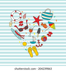 Summer vector illustration. Beach elements. Ideal for: scrapbooking, wrapping paper, children's textiles, wallpaper, websites, blogs, cards and much more