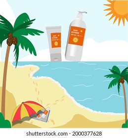 Summer vector illustration of beach mats and seaside