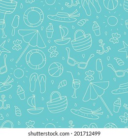 Summer vector illustration. Beach outline elements. Ideal for: scrapbooking, wrapping paper, children's textiles, wallpaper, websites, blogs, cards and much more