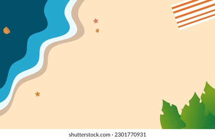 Summer vector illustration. Summer beach, summer time, holidays, starfish, vacation to the beach. top of view. flat design style