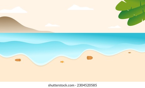 Summer vector illustration. Summer beach, summer time, holidays, starfish, vacation to the beach. top of view. flat design style