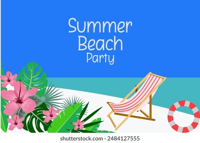 Summer vector illustration. Summer beach, summer time, vacation on the beach. View from above