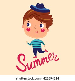 Summer vector illustration with boy