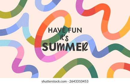 Summer vector illustration with bright rainbow lines.Abstract background with multicolored dynamic shapes.Summer artistic banner in simple style.Template for prints,banners,ad,covers,branding,fashion