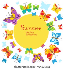 Summer vector Illustration. Vector Cartoon Style Butterfly Background with space for text..