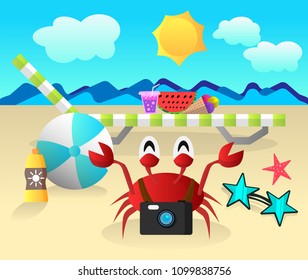 Summer vector illustration with crab.