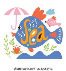 Summer vector illustration.  Cute Fish 
