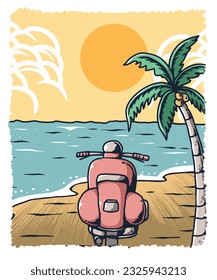 summer vector illustration design with classic scooter