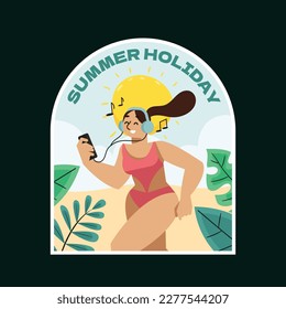 summer vector illustration design. cute vector summer stickers. scrapbooking elements for beach party.