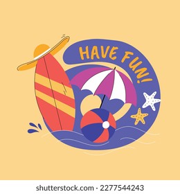 summer vector illustration design. cute vector summer stickers. scrapbooking elements for beach party.