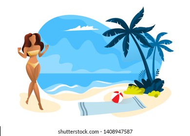 Summer vector illustration. Flat design concept for web and social media banner, background, summer card template, travel and holiday ads, advertising material.